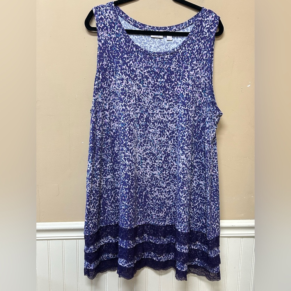 Logo Lori Goldstein Women's Lace Tunic Tank Layers Abstract Sleeveless Purple 3X
